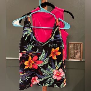 Two tank tops - tropical V back and cropped pink